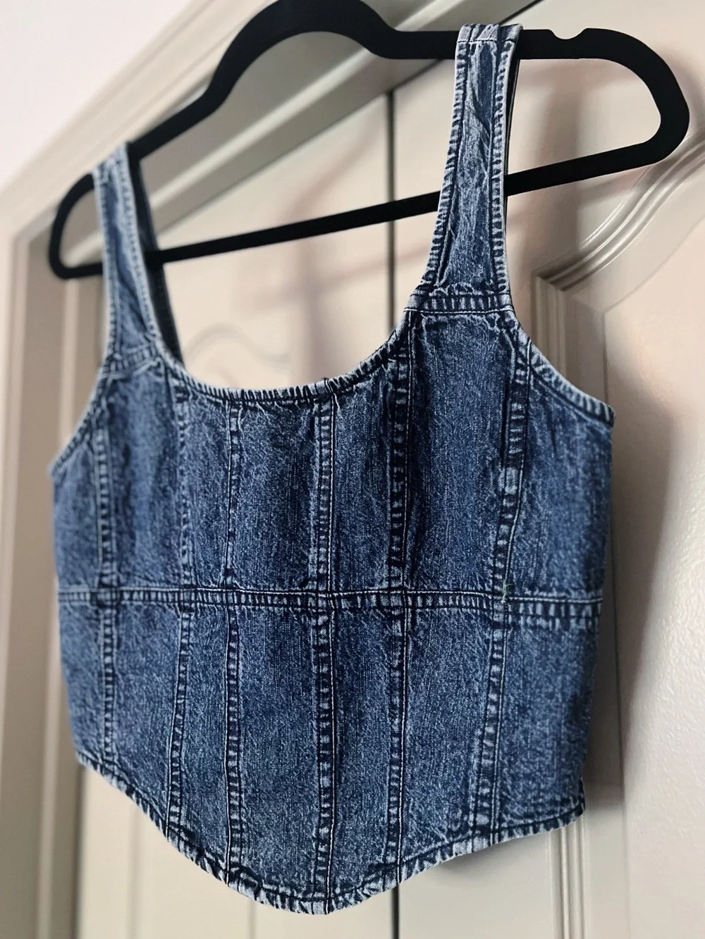 Coquette Denim Milkmaid Corset Top Blue Acid Wash Cottagecore Bustier - Picture 2 of 5